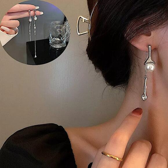 Pearl Long Drop Earring Women Asymmetric Fashion Design Jewelry Elegant Pearl - Picture 9 of 14